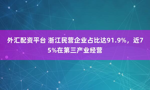 外汇配资平台 浙江民营企业占比达91.9%，近75%在第三产业经营